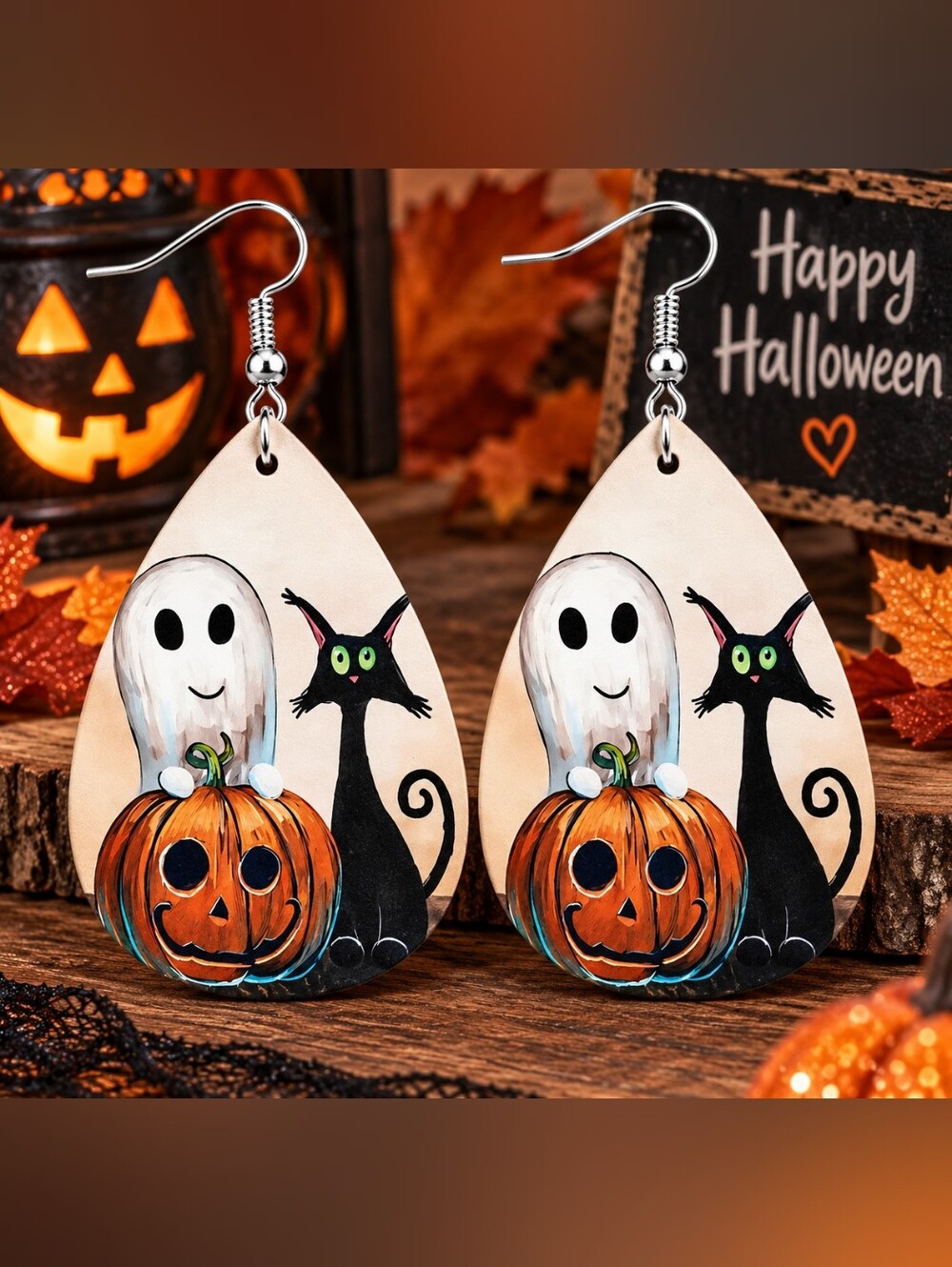 Halloween Ghost and Cat Earrings BRAND NEW